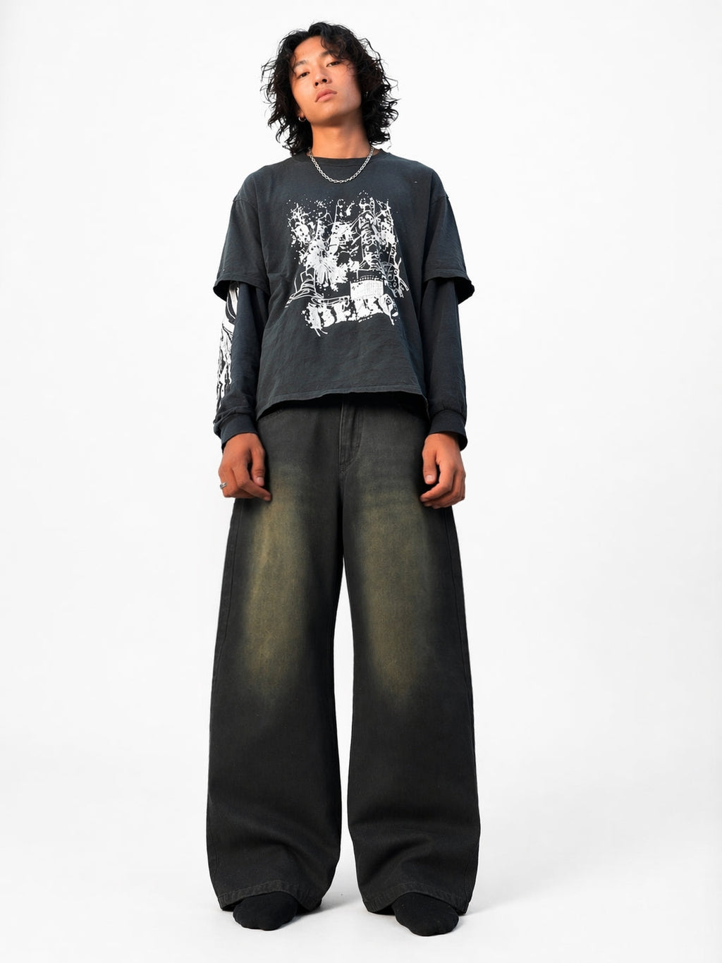 Olive Fade Black Baggy Jeans