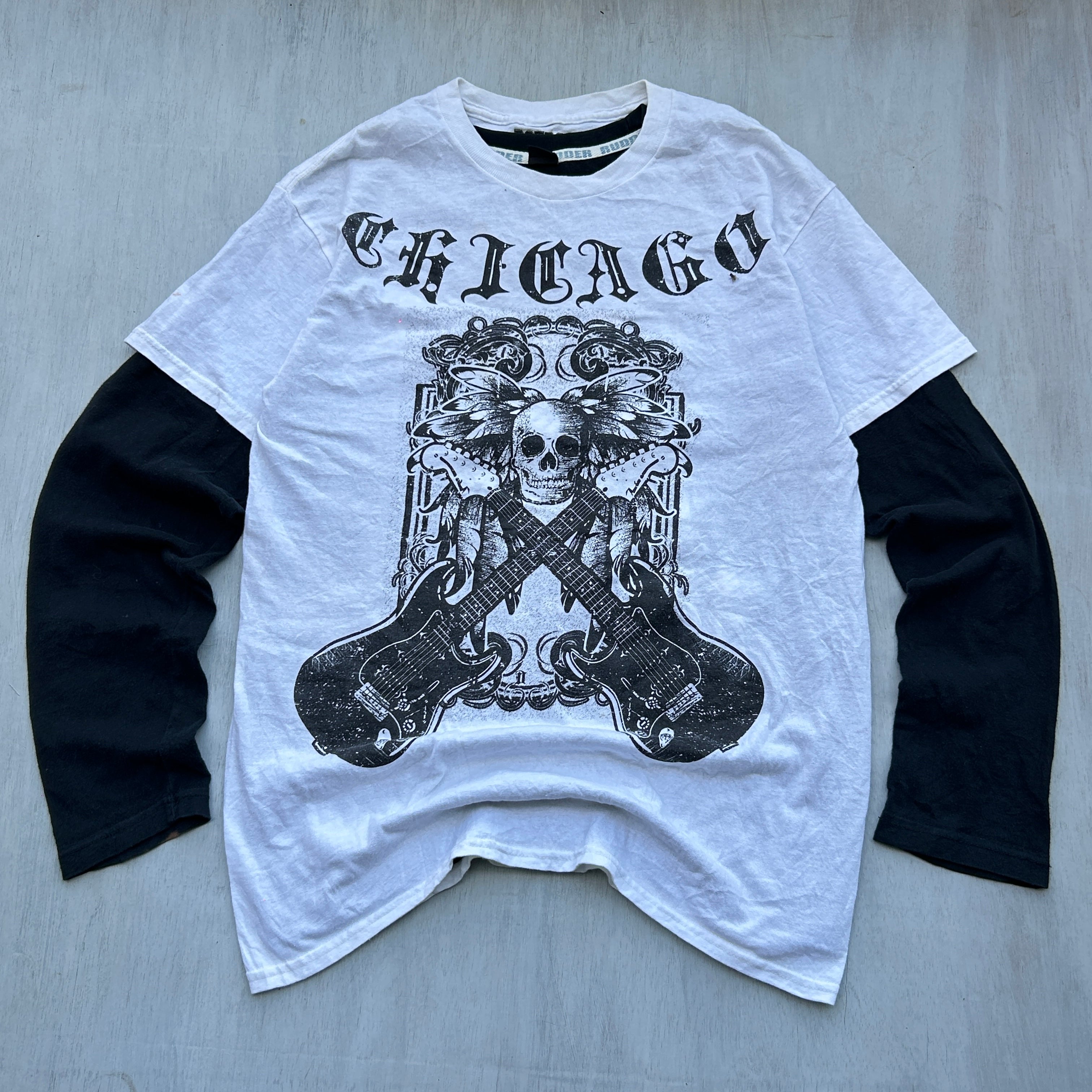 Chicago Skull Guitar Graphic Layered Tee