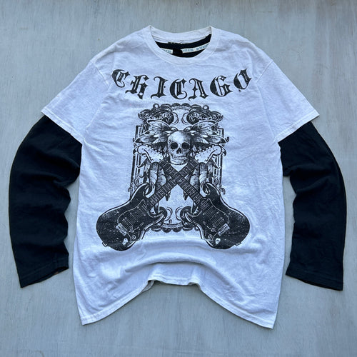 Chicago Skull Guitar Graphic Layered Tee
