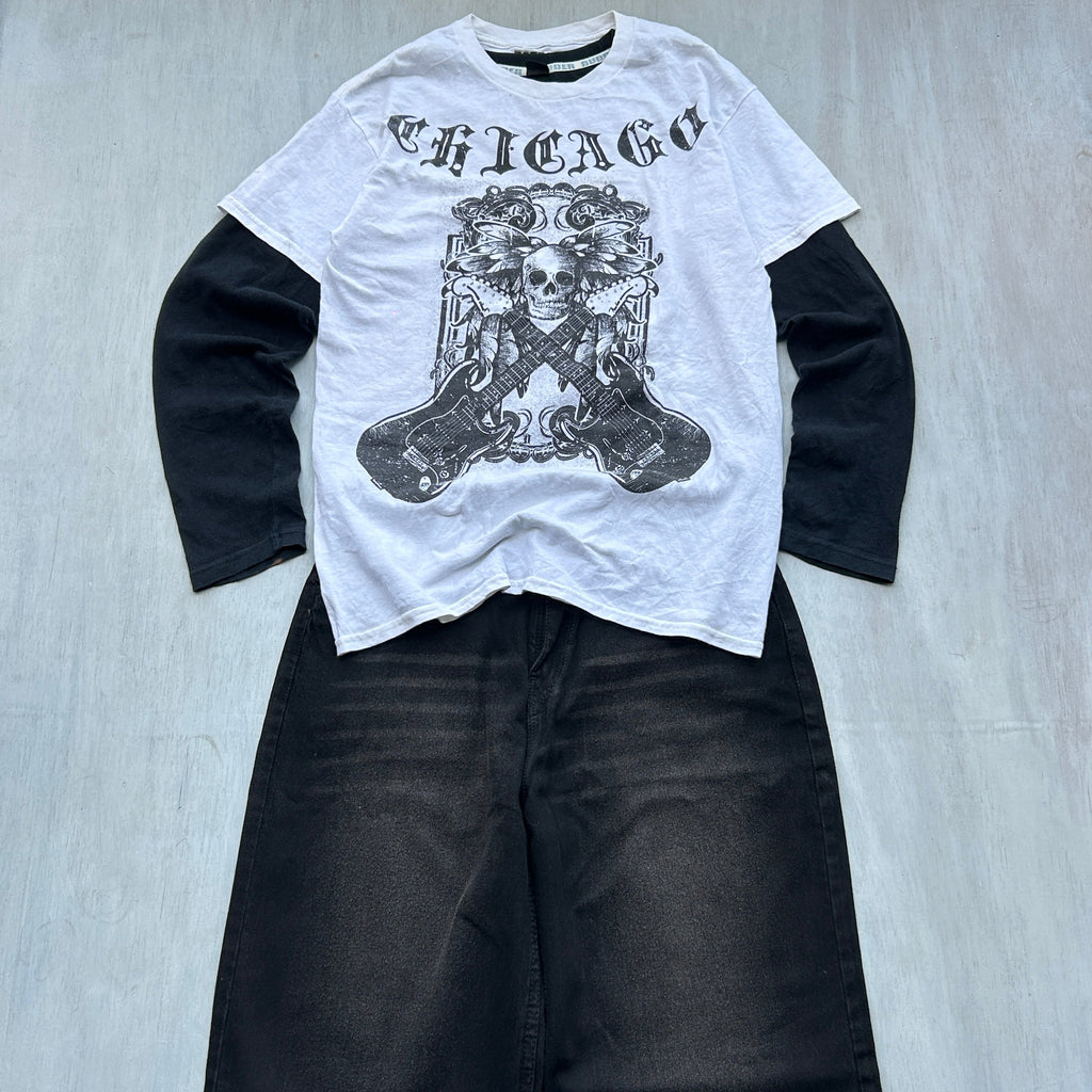 Chicago Skull Guitar Graphic Layered Tee
