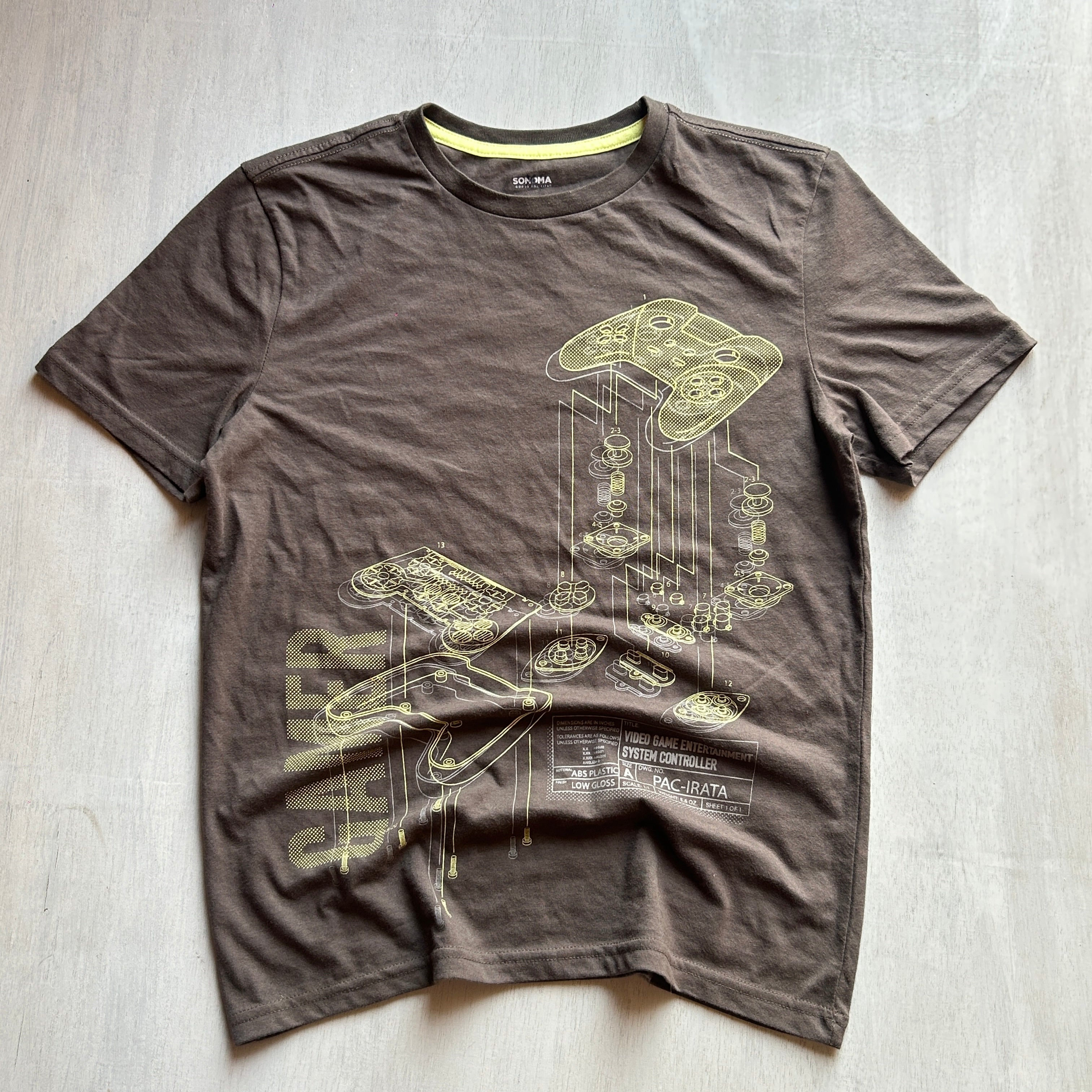 Retro Gamer Blueprint Tee (Olive Brown)