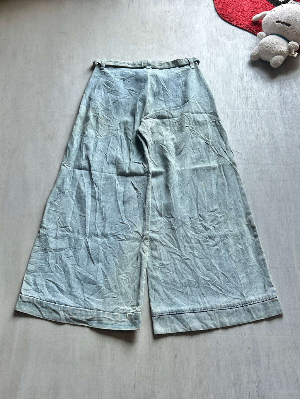 Light Blue Wide-Leg Denim with Tie Belt - (S)