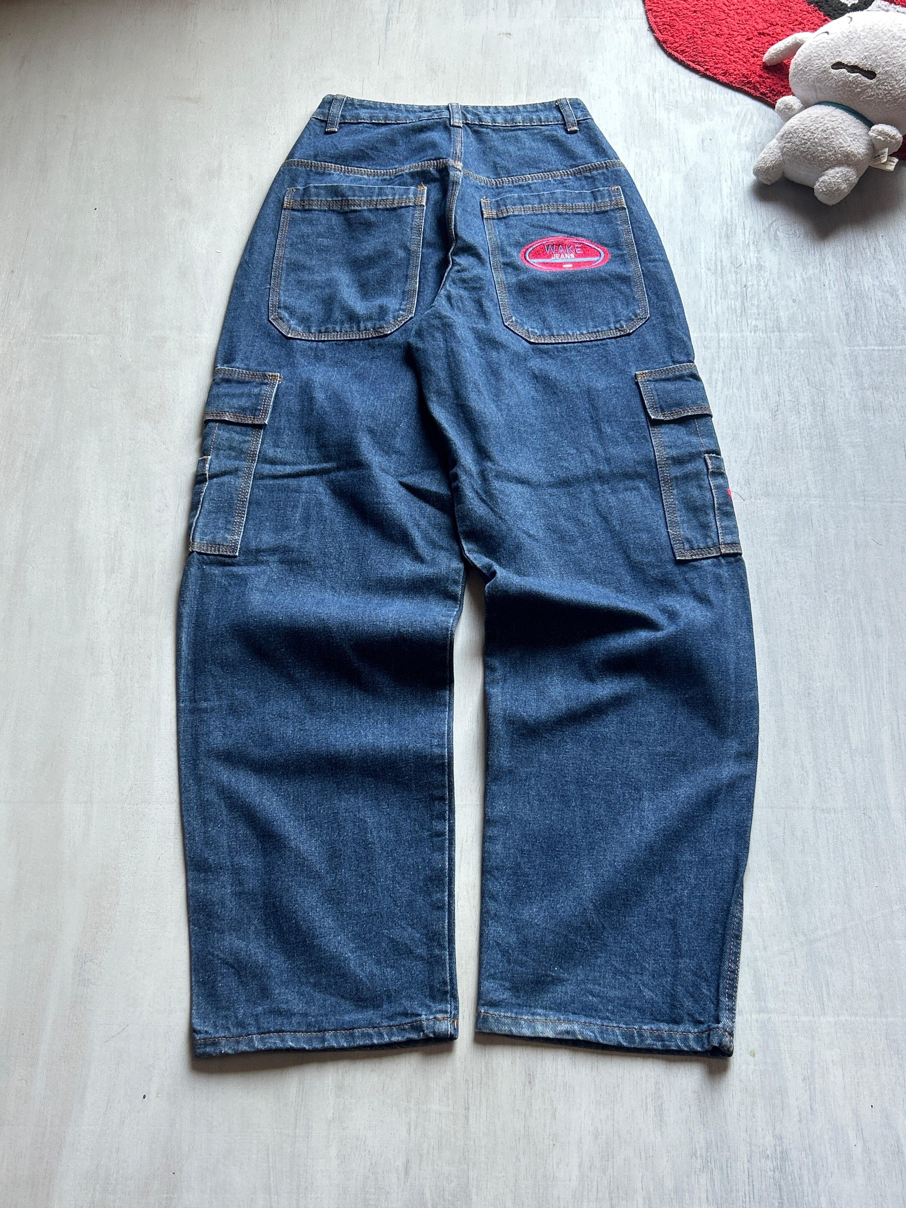 Dark Blue Cargo Wide-Leg Denim - (XS)