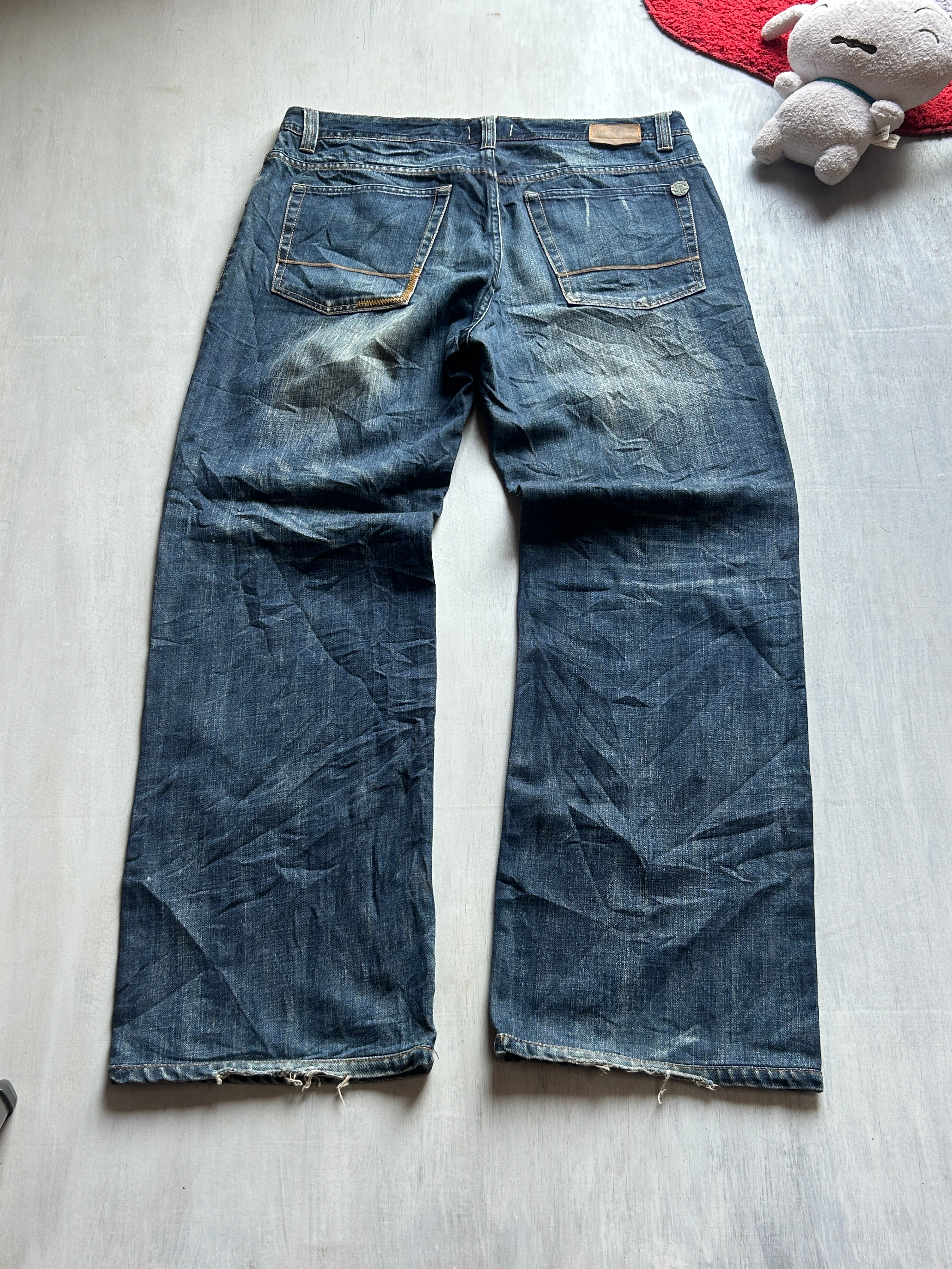 Dark Blue Distressed Wide-Leg Denim - (XXL)