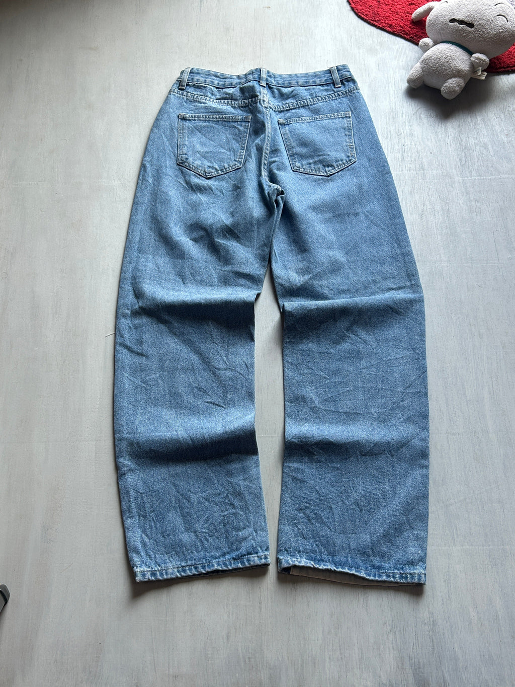 Two-Tone Blue & Off-White Distressed Wide-Leg Denim - (M)