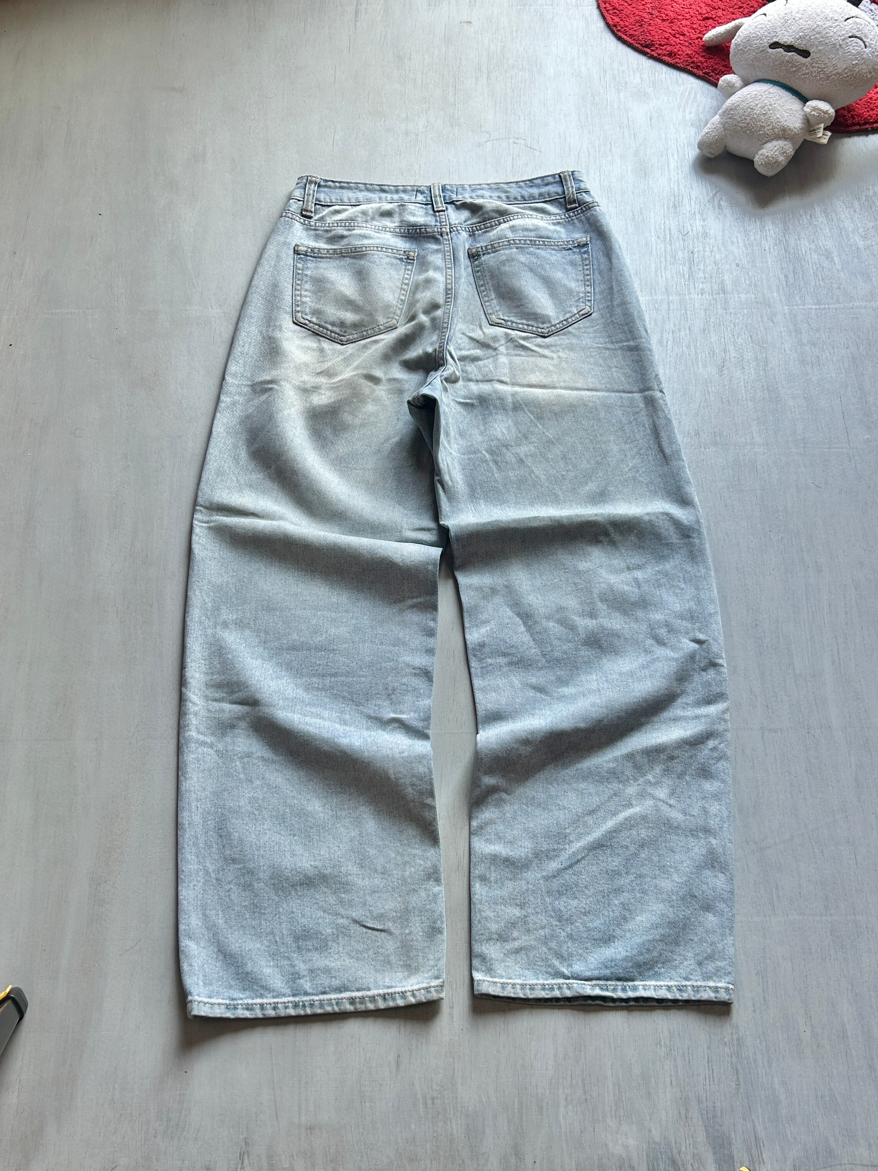 Light Blue Wide-Leg Denim Jeans - (S)
