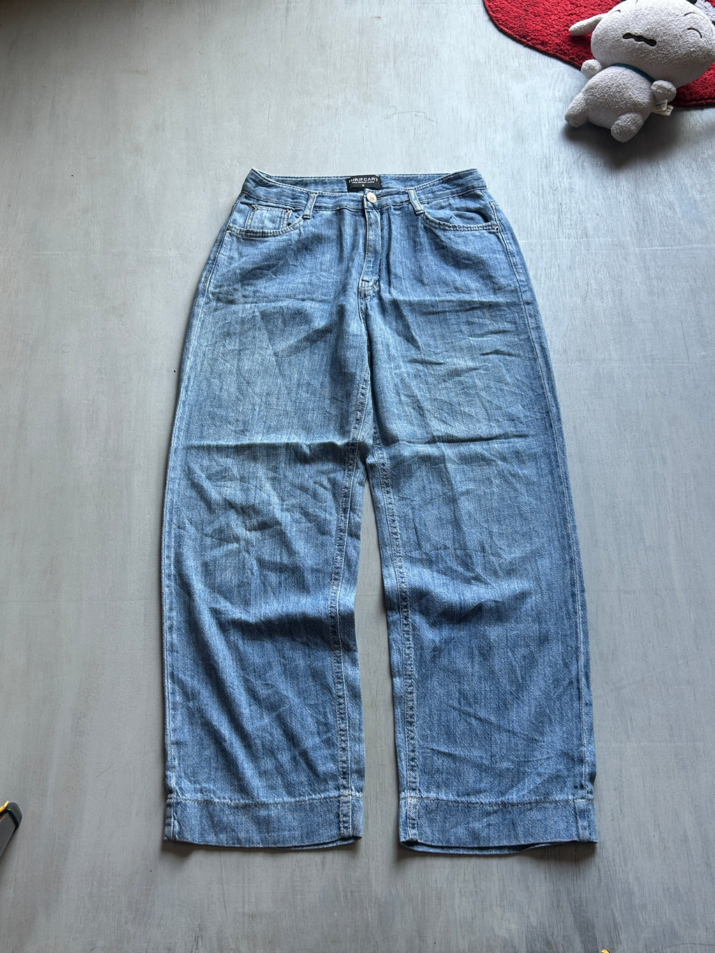 Light Blue Wide-Leg Denim (Clean Hem) - (S)