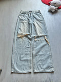 Light Blue Distressed Wide-Leg Denim - (S)