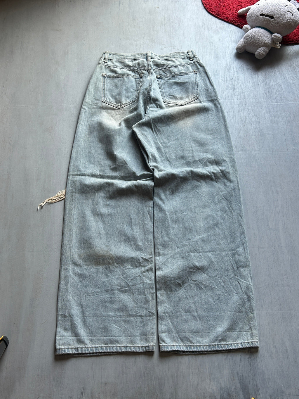 Light Blue Distressed Wide-Leg Denim - (S)