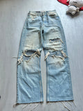 Light Blue Distressed Wide-Leg Jeans - (S)