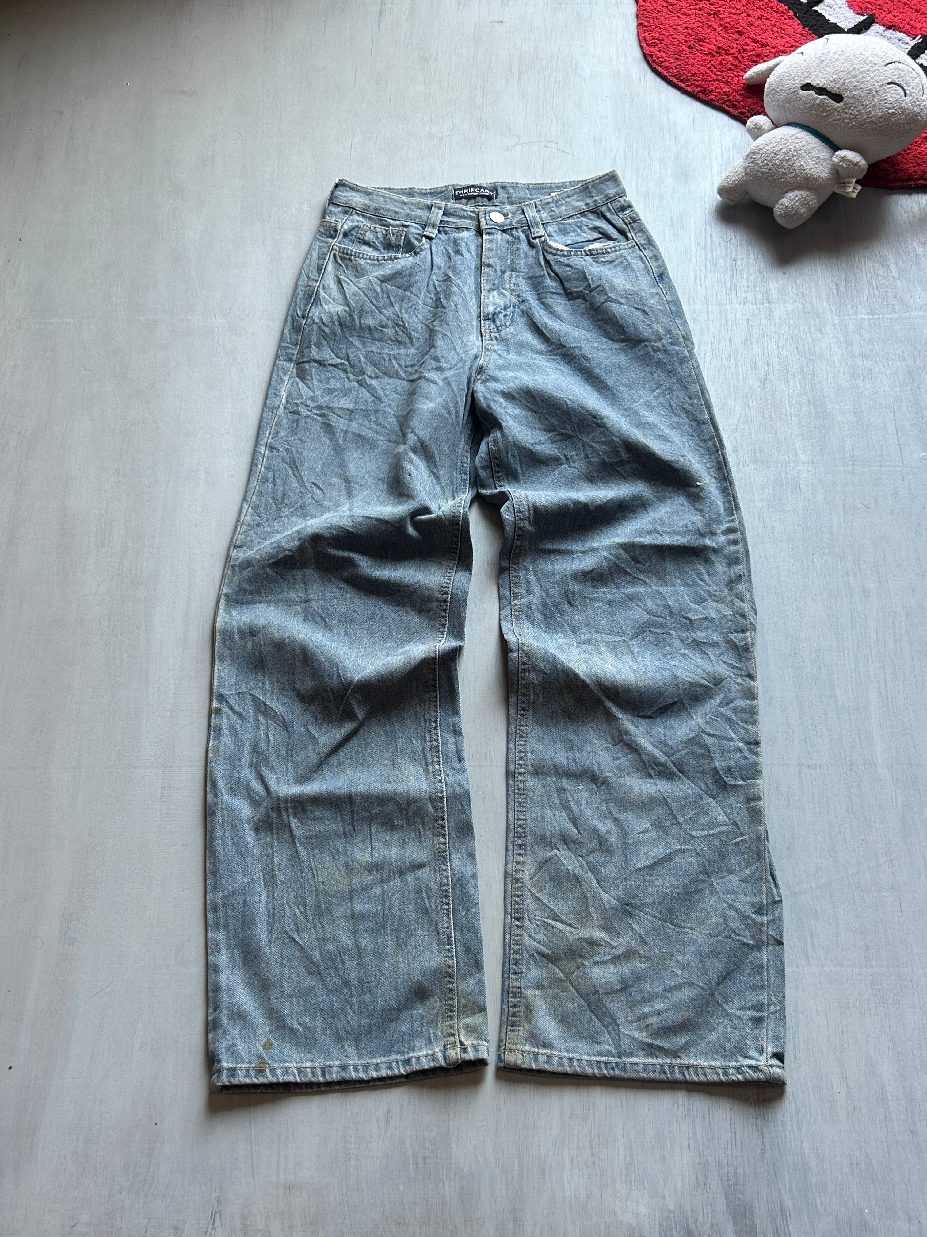 Washed Grey Wide-Leg Denim Jeans - (XS)