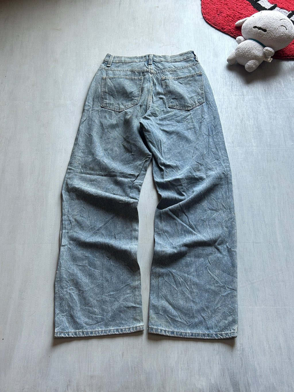 Washed Grey Wide-Leg Denim Jeans - (XS)