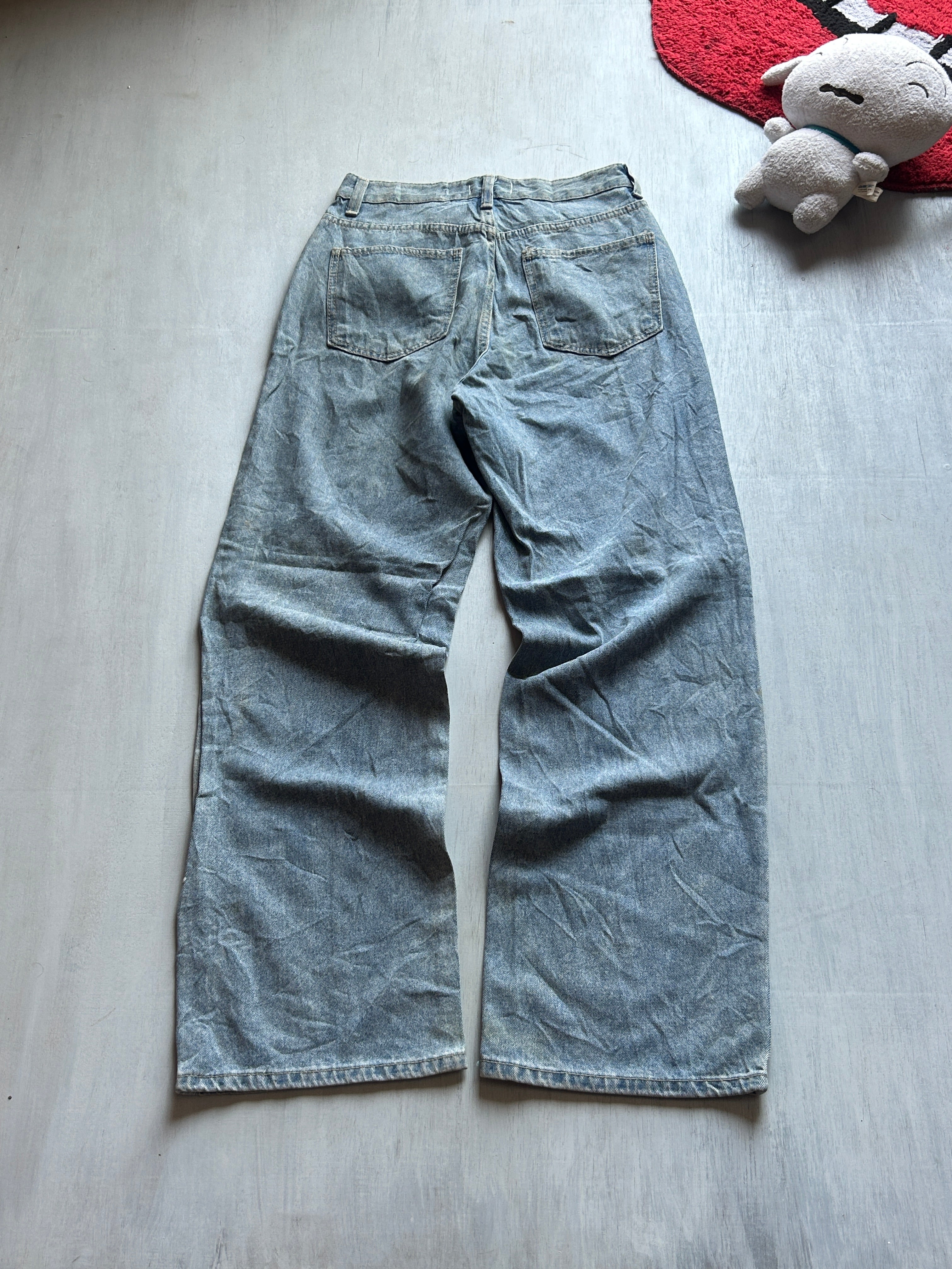 Washed Grey Wide-Leg Denim Jeans - (XS)