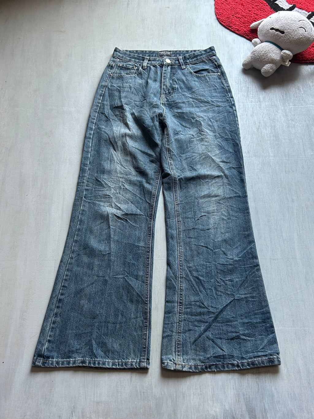 Dark Wash Wide-Leg Denim Jeans - (S)