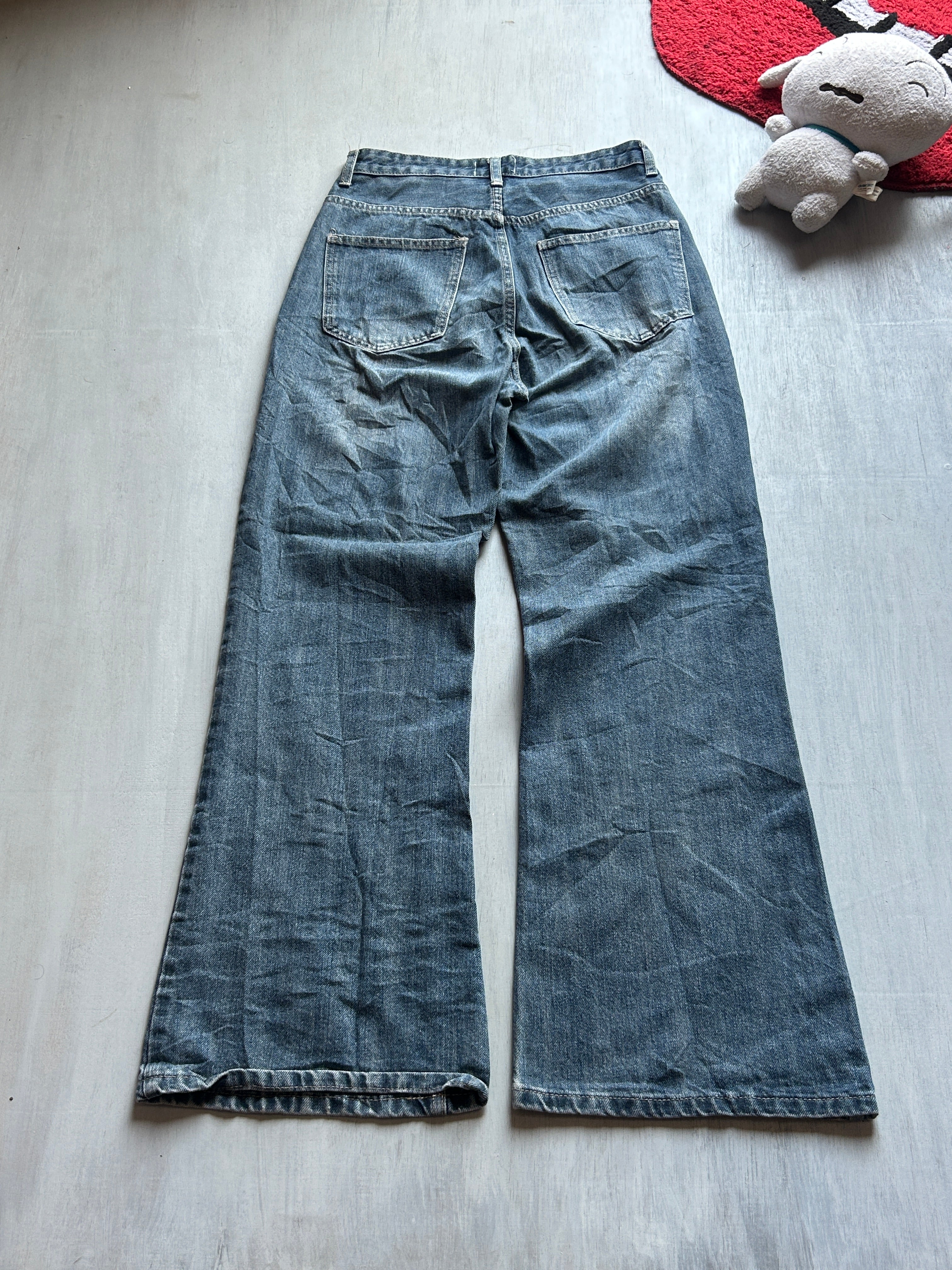 Dark Wash Wide-Leg Denim Jeans - (S)