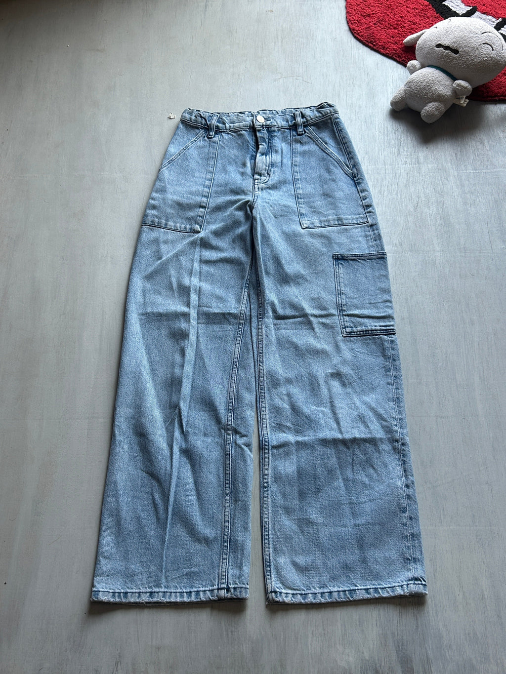 Light Blue Utility Wide-Leg Jeans - (XS)