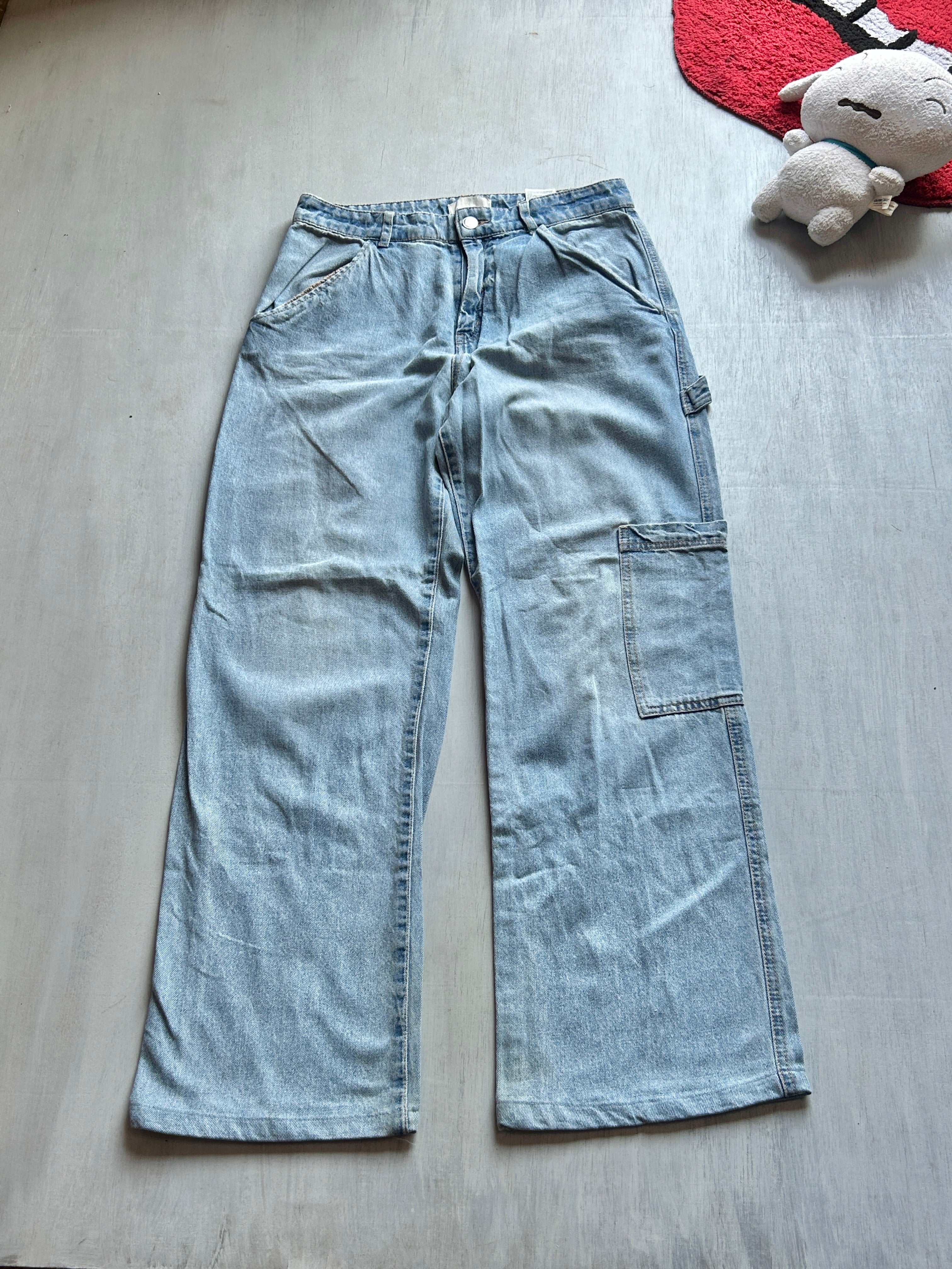 Light Blue Utility Wide-Leg Jeans - (M)