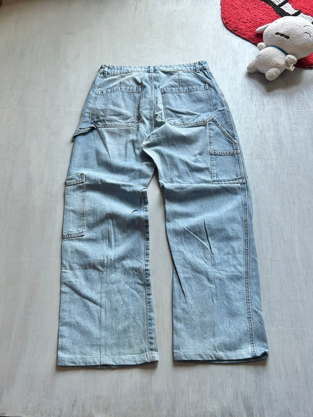 Light Blue Utility Wide-Leg Jeans - (M)