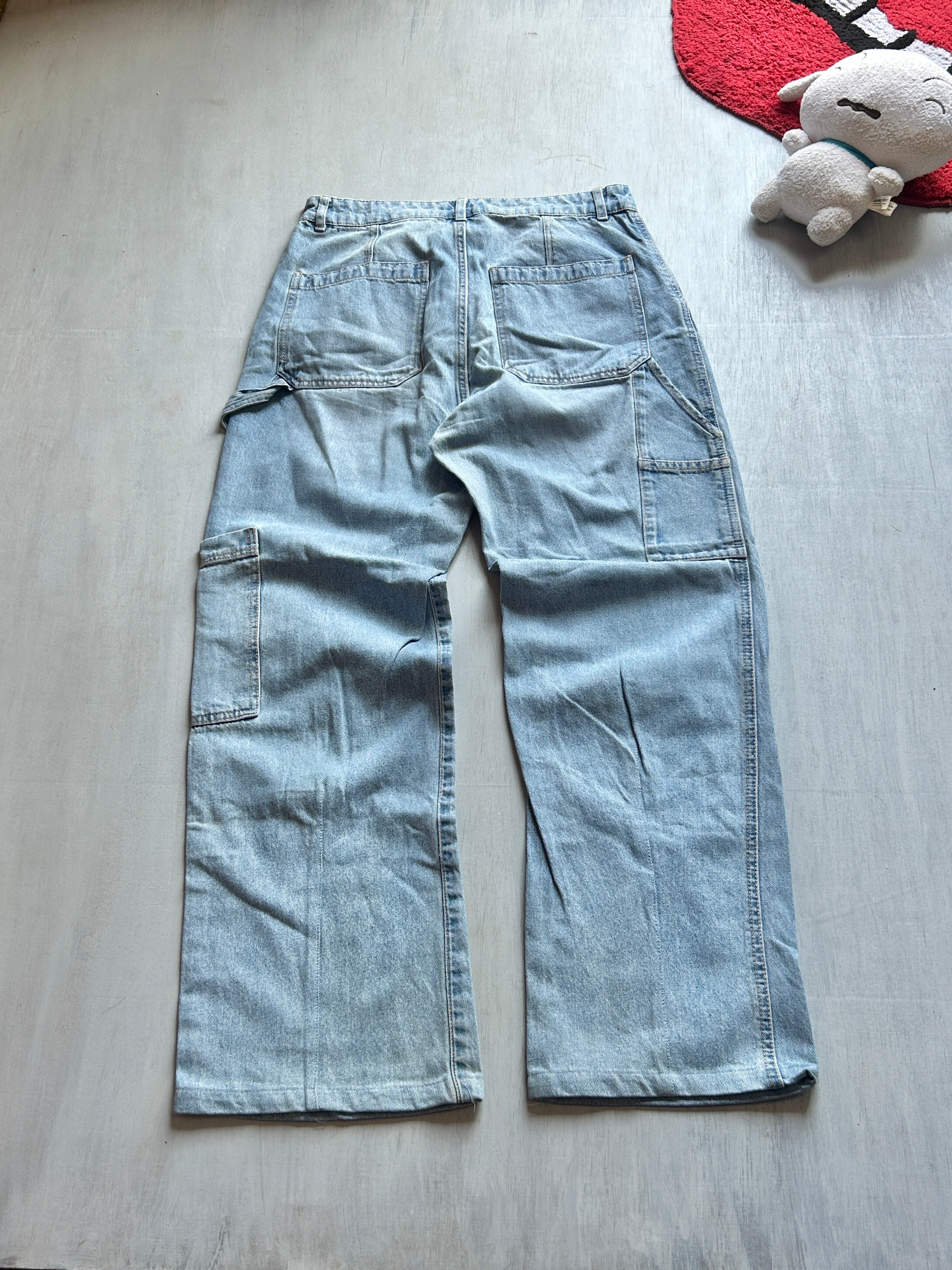 Light Blue Utility Wide-Leg Jeans - (M)