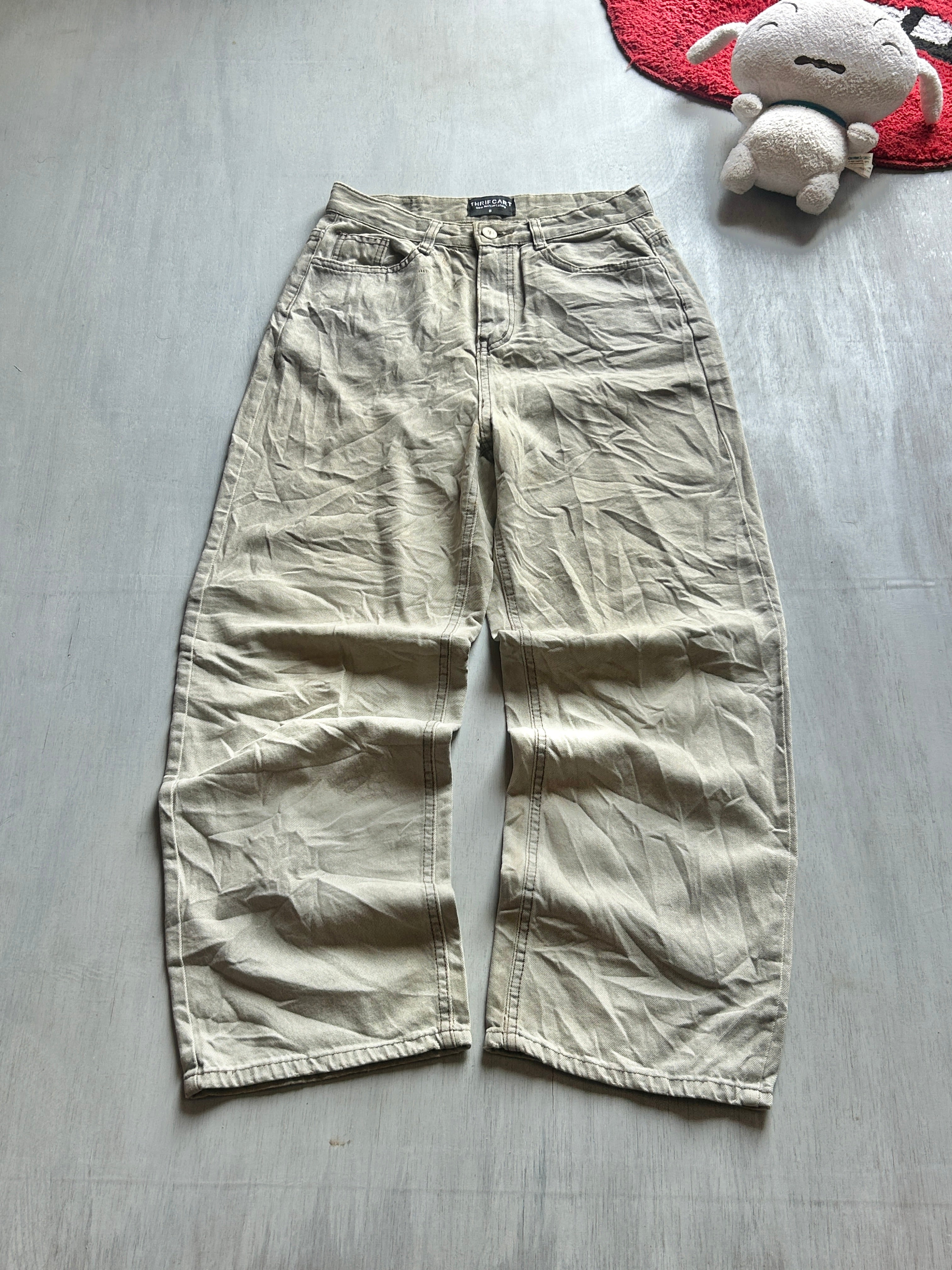 Beige Vintage Wide-Leg Jeans - (XS)