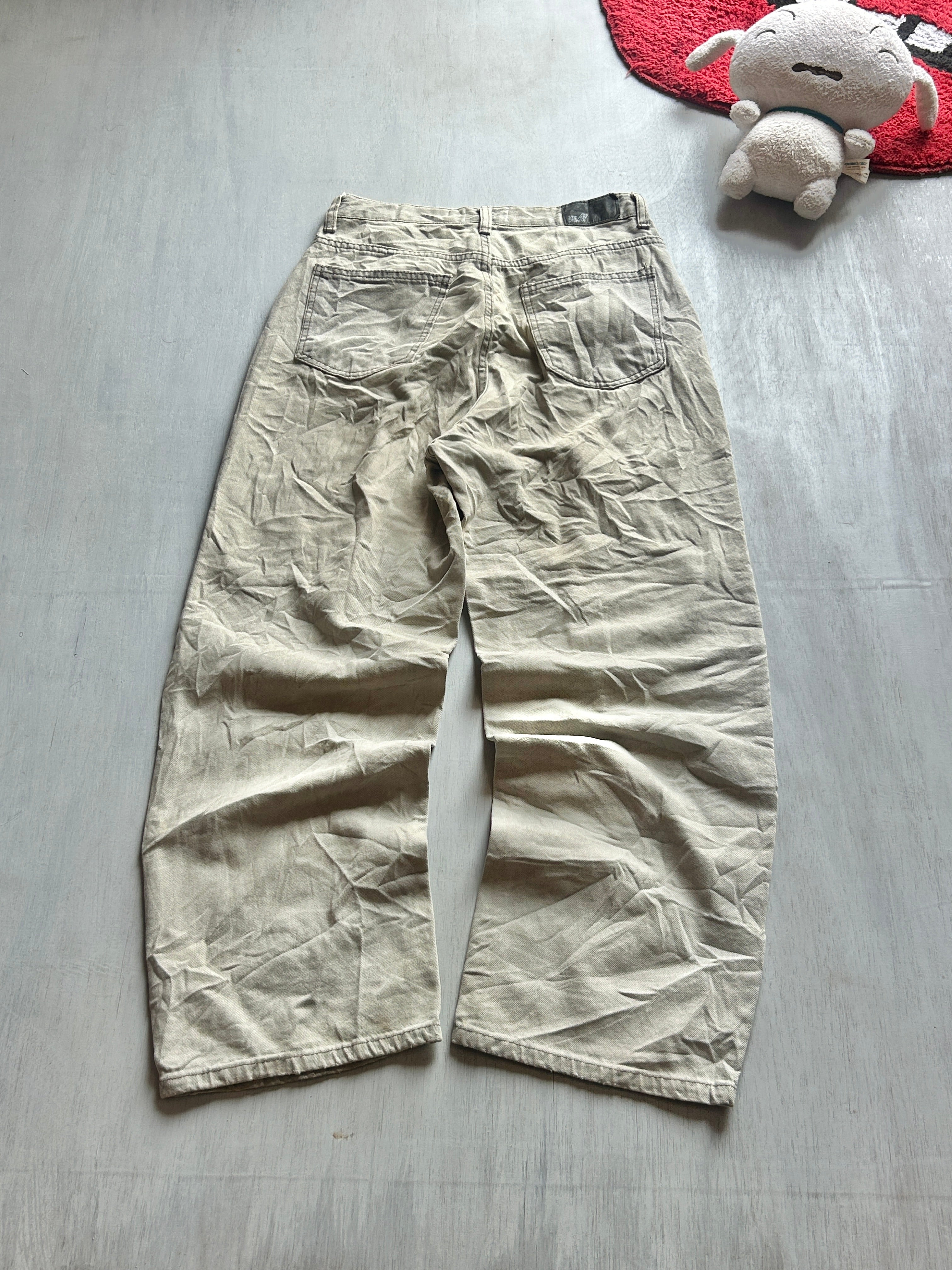 Beige Vintage Wide-Leg Jeans - (XS)