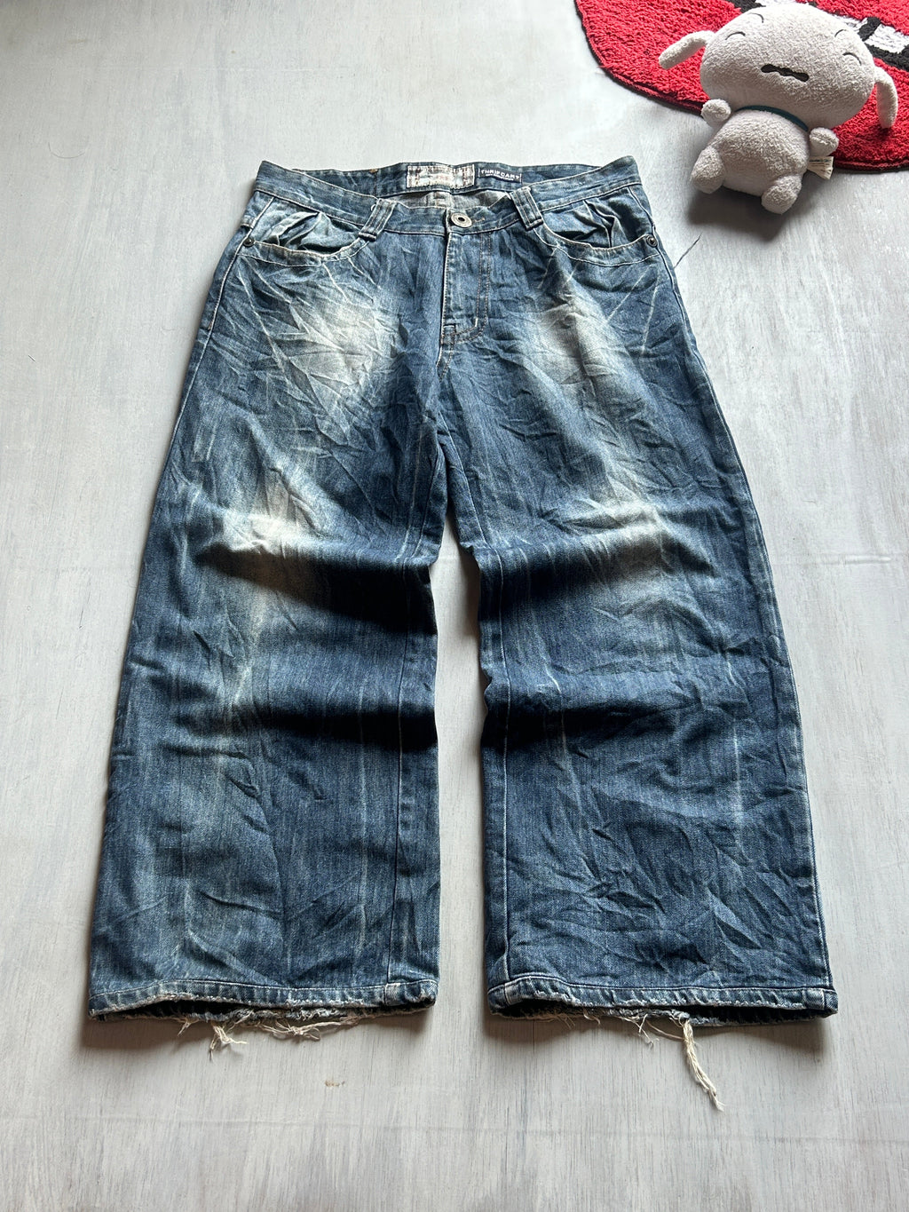 Vintage Dark Wash Frayed Wide-Leg Jeans - (XL)