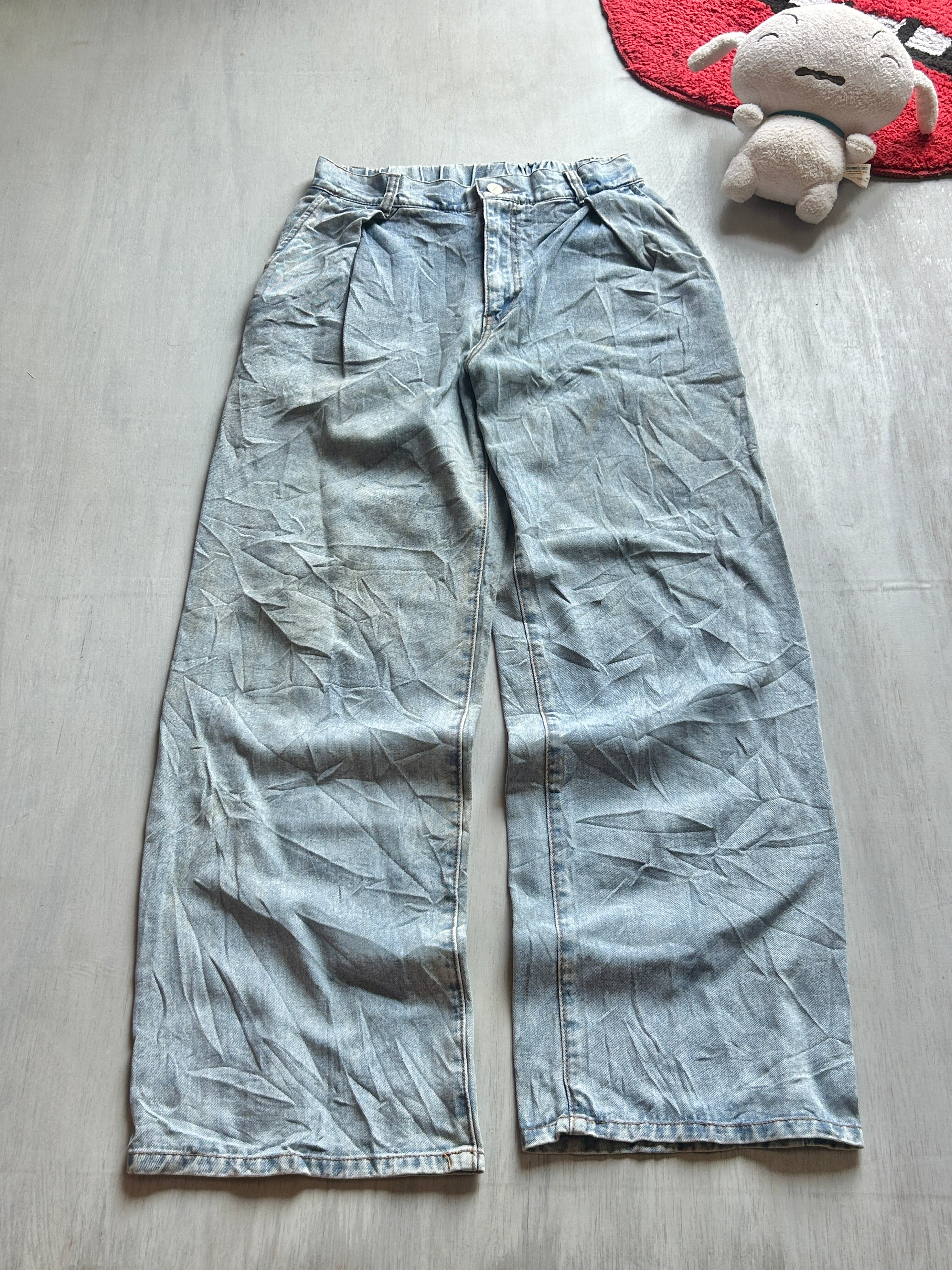 Light Blue High-Waist Relaxed Wide-Leg Jeans - (S-M)