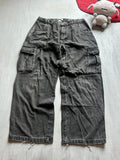 Washed Black Wide-Leg Cargo Jeans - (L)