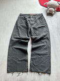 Charcoal Black Raw-Hem Wide-Leg Jeans - (L)