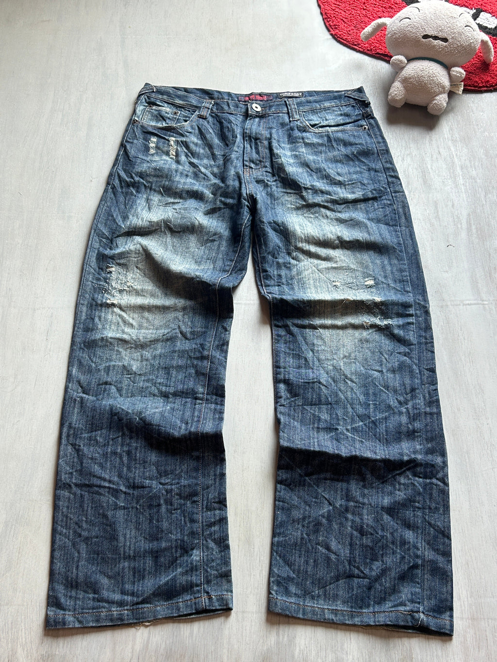 Dark Blue Distressed Wide-Leg Denim - (XXL)