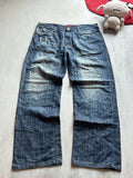 Dark Blue Distressed Wide-Leg Denim - (XXL)