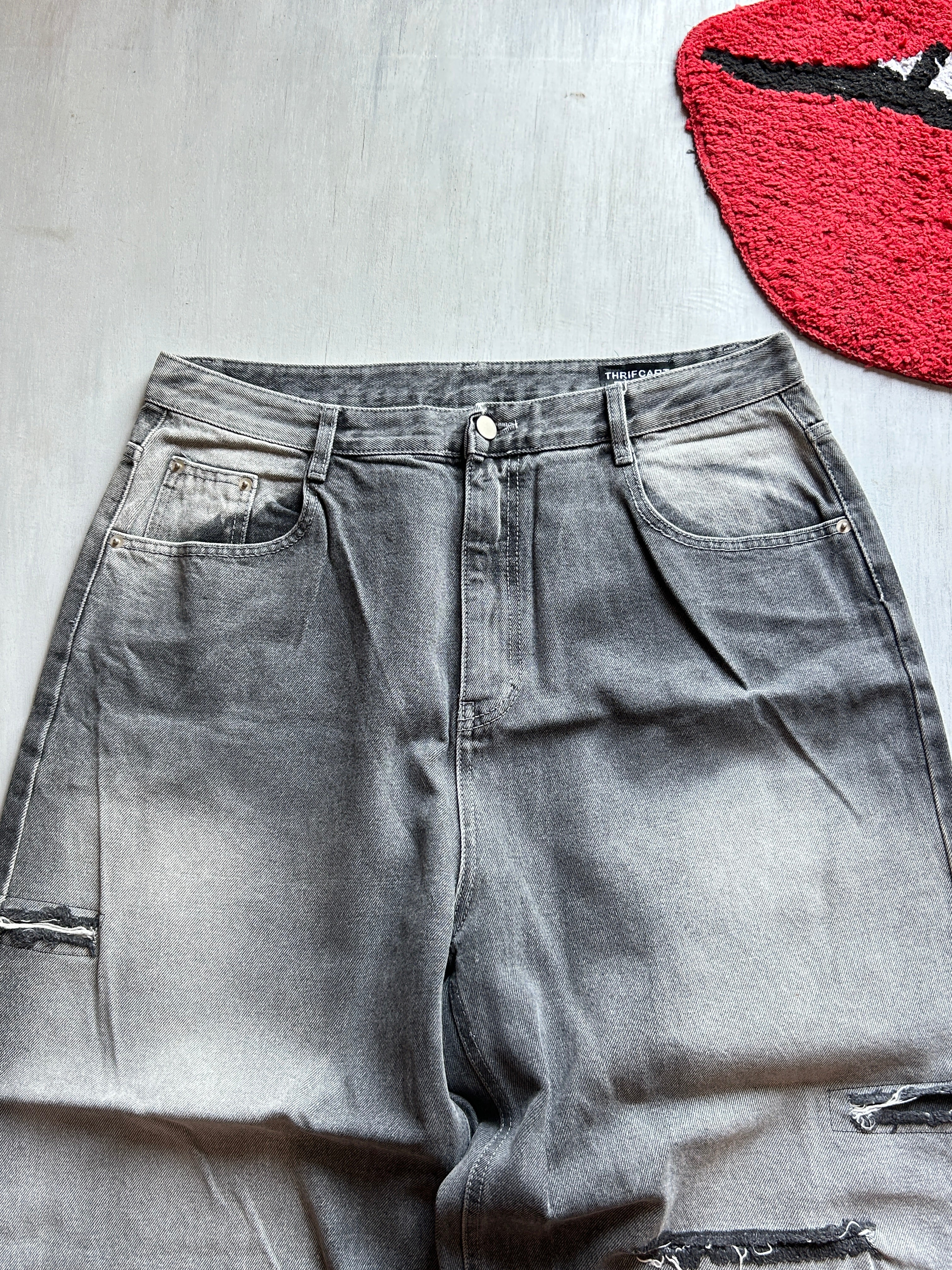 Ash Fade Distressed Baggy Denim - (XXL)