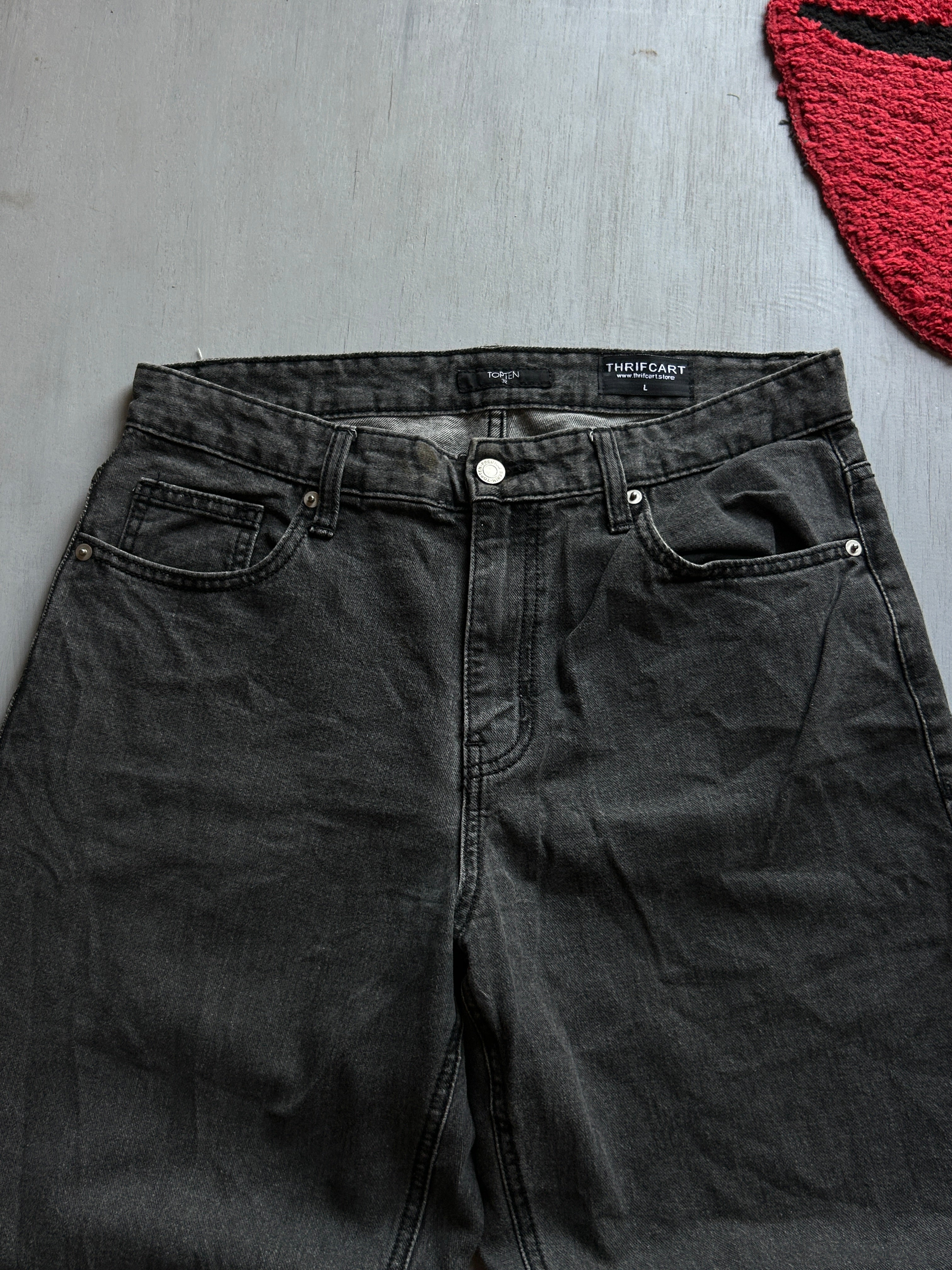Washed Coal Baggy Denim - (L)