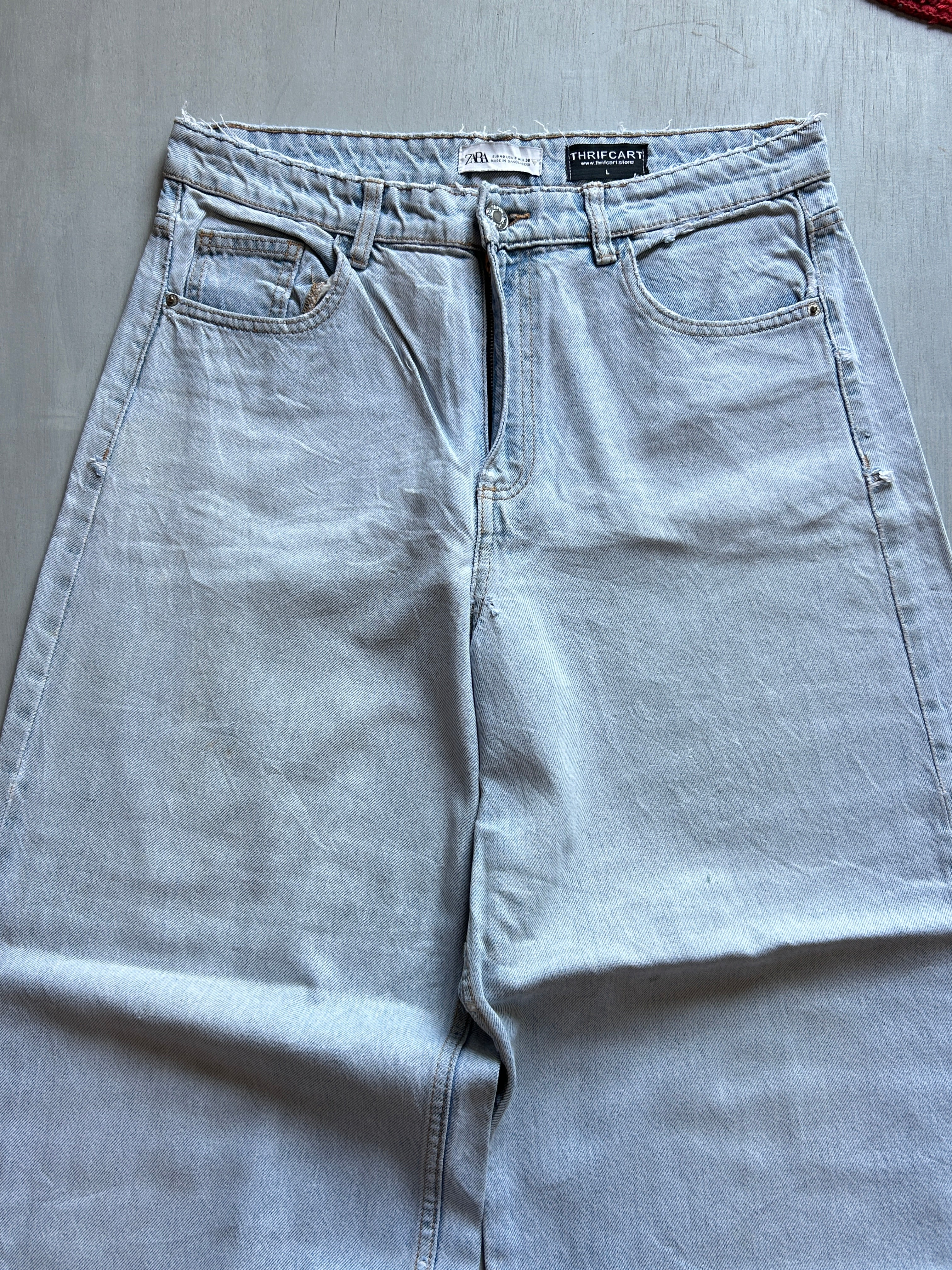 Stonewash Raw-Hem Wide Denim - (L)
